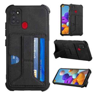For Samsung Galaxy A21s Dream PU + TPU Four-corner Shockproof Back Cover Case with Card Slots & Holder(Black)