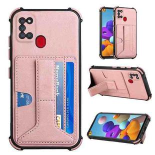 For Samsung Galaxy A21s Dream PU + TPU Four-corner Shockproof Back Cover Case with Card Slots & Holder(Rose Gold)