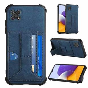 For Samsung Galaxy A22 5G Dream PU + TPU Four-corner Shockproof Back Cover Case with Card Slots & Holder(Blue)