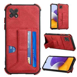 For Samsung Galaxy A22 5G Dream PU + TPU Four-corner Shockproof Back Cover Case with Card Slots & Holder(Red)