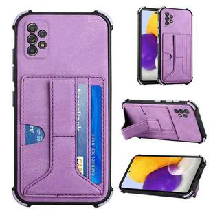 For Samsung Galaxy A52 5G / 4G Dream PU + TPU Four-corner Shockproof Back Cover Case with Card Slots & Holder(Purple)