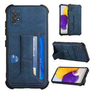 For Samsung Galaxy A72 5G / 4G Dream PU + TPU Four-corner Shockproof Back Cover Case with Card Slots & Holder(Blue)