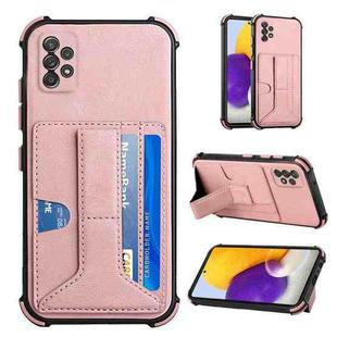 For Samsung Galaxy A72 5G / 4G Dream PU + TPU Four-corner Shockproof Back Cover Case with Card Slots & Holder(Rose Gold)