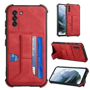 For Samsung Galaxy S21 5G Dream PU + TPU Four-corner Shockproof Back Cover Case with Card Slots & Holder(Red)