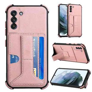 For Samsung Galaxy S21 5G Dream PU + TPU Four-corner Shockproof Back Cover Case with Card Slots & Holder(Rose Gold)