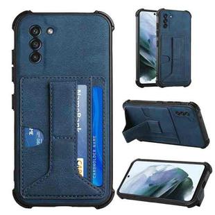 For Samsung Galaxy S21+ 5G Dream PU + TPU Four-corner Shockproof Back Cover Case with Card Slots & Holder(Blue)