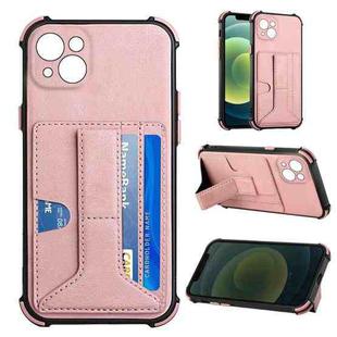 For iPhone 13 Dream PU+TPU Four-corner Shockproof Back Cover Case with Card Slots & Holder(Rose Gold)