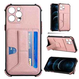 For iPhone 13 Pro Dream PU+TPU Four-corner Shockproof Back Cover Case with Card Slots & Holder (Rose Gold)