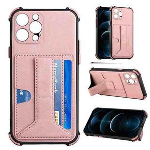 For iPhone 13 Pro Max Dream PU+TPU Four-corner Shockproof Back Cover Case with Card Slots & Holder (Rose Gold)