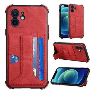 For iPhone 12 mini Dream PU+TPU Four-corner Shockproof Back Cover Case with Card Slots & Holder (Red)