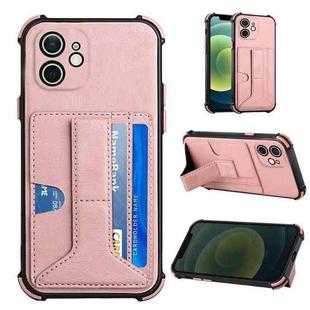 For iPhone 12 Dream PU+TPU Four-corner Shockproof Back Cover Case with Card Slots & Holder(Rose Gold)