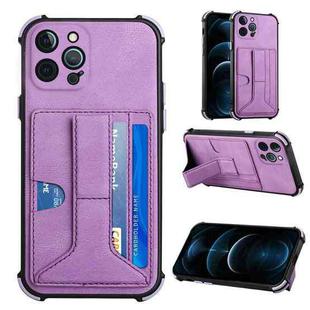 For iPhone 12 Pro Max Dream PU+TPU Four-corner Shockproof Back Cover Case with Card Slots & Holder(Purple)