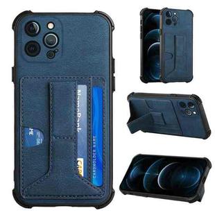 For iPhone 12 Pro Max Dream PU+TPU Four-corner Shockproof Back Cover Case with Card Slots & Holder(Blue)