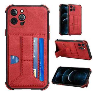 For iPhone 12 Pro Max Dream PU+TPU Four-corner Shockproof Back Cover Case with Card Slots & Holder(Red)