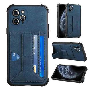 For iPhone 11 Pro Max Dream PU+TPU Four-corner Shockproof Back Cover Case with Card Slots & Holder (Blue)