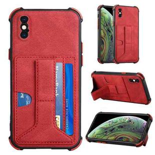 For iPhone X / XS Dream PU+TPU Four-corner Shockproof Back Cover Case with Card Slots & Holder(Red)