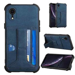 For iPhone XR Dream PU+TPU Four-corner Shockproof Back Cover Case with Card Slots & Holder(Blue)