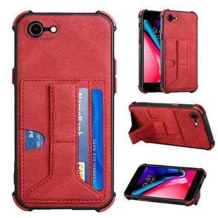 For iPhone SE 2022 / SE 2020 / 8 / 7 Dream PU+TPU Four-corner Shockproof Back Cover Case with Card Slots & Holder(Red)
