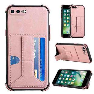 Dream PU+TPU Four-corner Shockproof Back Cover Case with Card Slots & Holder For iPhone 8 Plus / 7  Plus(Rose Gold)