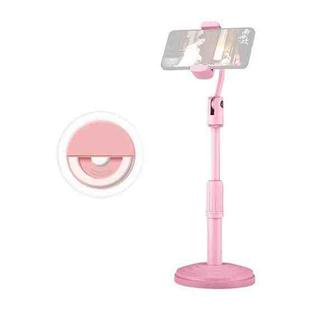 Desktop Stand Mobile Phone Tablet Live Broadcast Stand Telescopic Disc Stand, Style:Holder + Fill Light(Pink)