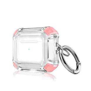 Anti-drop Transparent PC Two-color Earphone Protective Case with Hanging Loop for AirPods 3(Pink)