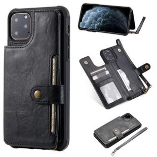 For iPhone 11 Pro Max Buckle Zipper Shockproof Protective Case with Holder & Card Slots & Wallet & Lanyard & Photos Frame(Gray)