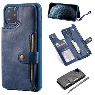 For iPhone 11 Pro Max Buckle Zipper Shockproof Protective Case with Holder & Card Slots & Wallet & Lanyard & Photos Frame(Blue)