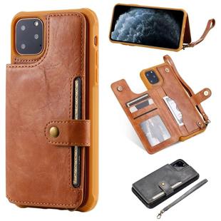 For iPhone 11 Pro Max Buckle Zipper Shockproof Protective Case with Holder & Card Slots & Wallet & Lanyard & Photos Frame(Brown)