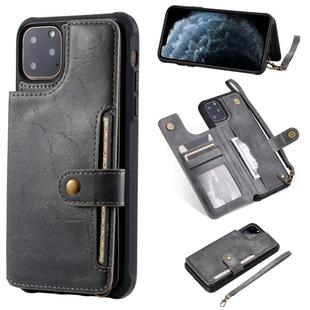 For iPhone 11 Pro Max Buckle Zipper Shockproof Protective Case with Holder & Card Slots & Wallet & Lanyard & Photos Frame(Black)