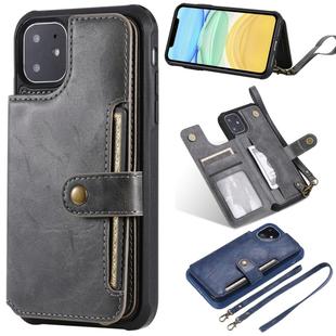 For iPhone 11 For  iPhone 11 Buckle Zipper Shockproof Protective Case with Holder & Card Slots & Wallet & Lanyard & Photos Frame(Gray)