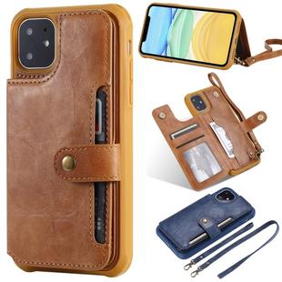 For iPhone 11 For  iPhone 11 Buckle Zipper Shockproof Protective Case with Holder & Card Slots & Wallet & Lanyard & Photos Frame(Brown)