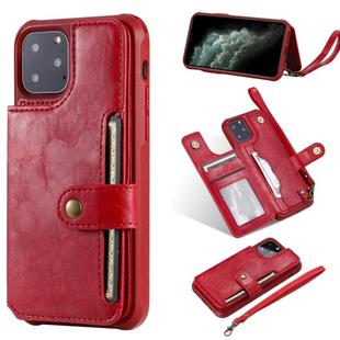 For iPhone 11 Pro Buckle Zipper Shockproof Protective Case with Holder & Card Slots & Wallet & Lanyard & Photos Frame(Red)
