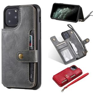 For iPhone 11 Pro Buckle Zipper Shockproof Protective Case with Holder & Card Slots & Wallet & Lanyard & Photos Frame(Gray)