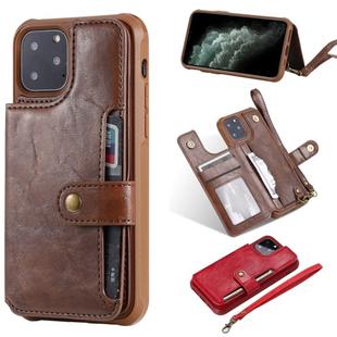 For iPhone 11 Pro Buckle Zipper Shockproof Protective Case with Holder & Card Slots & Wallet & Lanyard & Photos Frame(Coffee)