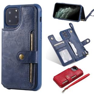 For iPhone 11 Pro Buckle Zipper Shockproof Protective Case with Holder & Card Slots & Wallet & Lanyard & Photos Frame(Blue)