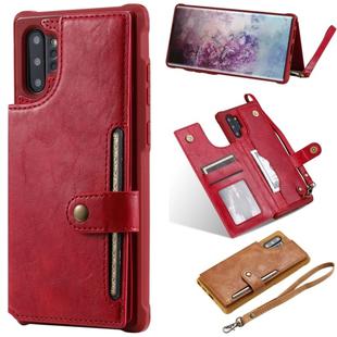 For Galaxy Note 10 Plus Buckle Zipper Shockproof Protective Case with Holder & Card Slots & Wallet & Lanyard & Photos Frame(Red)