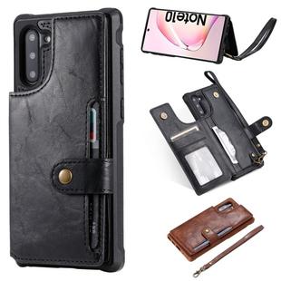 For  Galaxy Note 10 Buckle Zipper Shockproof Protective Case with Holder & Card Slots & Wallet & Lanyard & Photos Frame(Black)