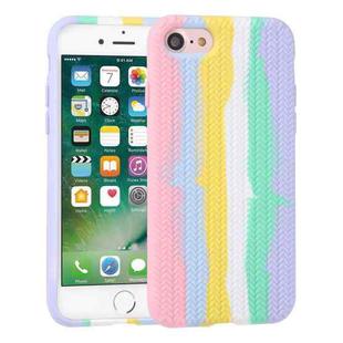 For iPhone SE 2022 / SE 2020 / 8 / 7 Herringbone Texture Silicone Protective Case(Rainbow Pink)