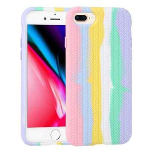 Herringbone Texture Silicone Protective Case For iPhone 8 Plus & 7 Plus(Rainbow Pink)