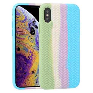 For iPhone X / XS Herringbone Texture Silicone Protective Case(Rainbow Green)