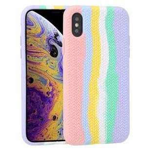 For iPhone X / XS Herringbone Texture Silicone Protective Case(Rainbow Pink)