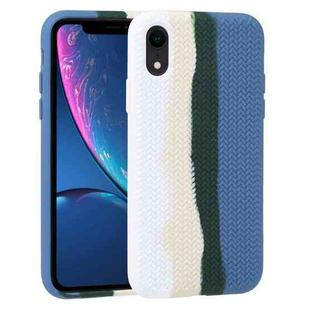 For iPhone XR Herringbone Texture Silicone Protective Case(Rainbow Blue)