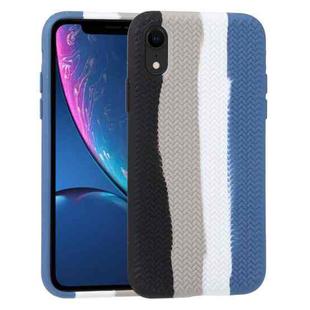 For iPhone XR Herringbone Texture Silicone Protective Case(Rainbow Black)