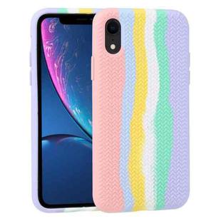 For iPhone XR Herringbone Texture Silicone Protective Case(Rainbow Pink)