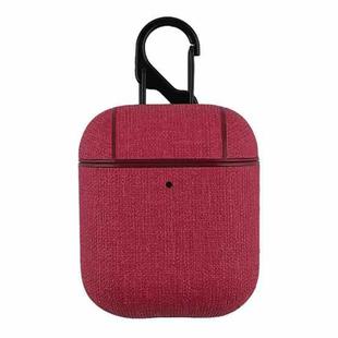 CP580 Casual Burlap Texture Anti-fall Wireless Earphone Protective Case with Hook For AirPods 1/2(Red)