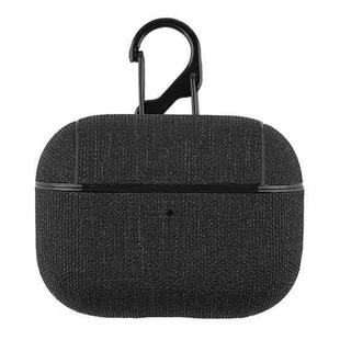 CP580 Casual Burlap Texture Anti-fall Wireless Earphone Protective Case with Hook For AirPods Pro(Black)