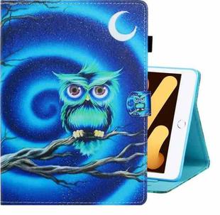 For iPad mini 5 / 4 / 3 / 2 / 1 Colored Drawing Horizontal Flip PU Leather Case with Holder & Card Slot & Sleep / Wake-up Function(Moon Owl)