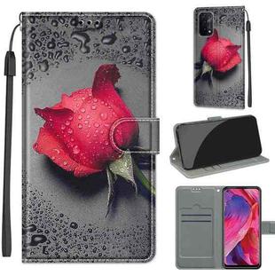 Voltage Coloured Drawing Magnetic Clasp Horizontal Flip PU Leather Case with Holder & Card Slots For OPPO A93 5G / A93s 5G / A54 5G / A74 5G(C14 Black Water Drop Rose)