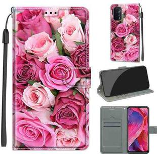 Voltage Coloured Drawing Magnetic Clasp Horizontal Flip PU Leather Case with Holder & Card Slots For OPPO A93 5G / A93s 5G / A54 5G / A74 5G(C17 Green Leaf Pink Rose)