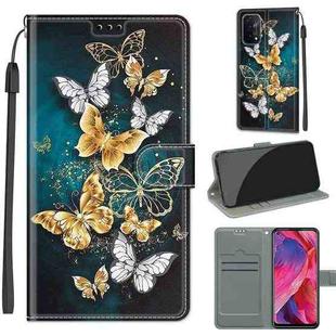 Voltage Coloured Drawing Magnetic Clasp Horizontal Flip PU Leather Case with Holder & Card Slots For OPPO A93 5G / A93s 5G / A54 5G / A74 5G(C20 Gold Silver Flying Butterflies)